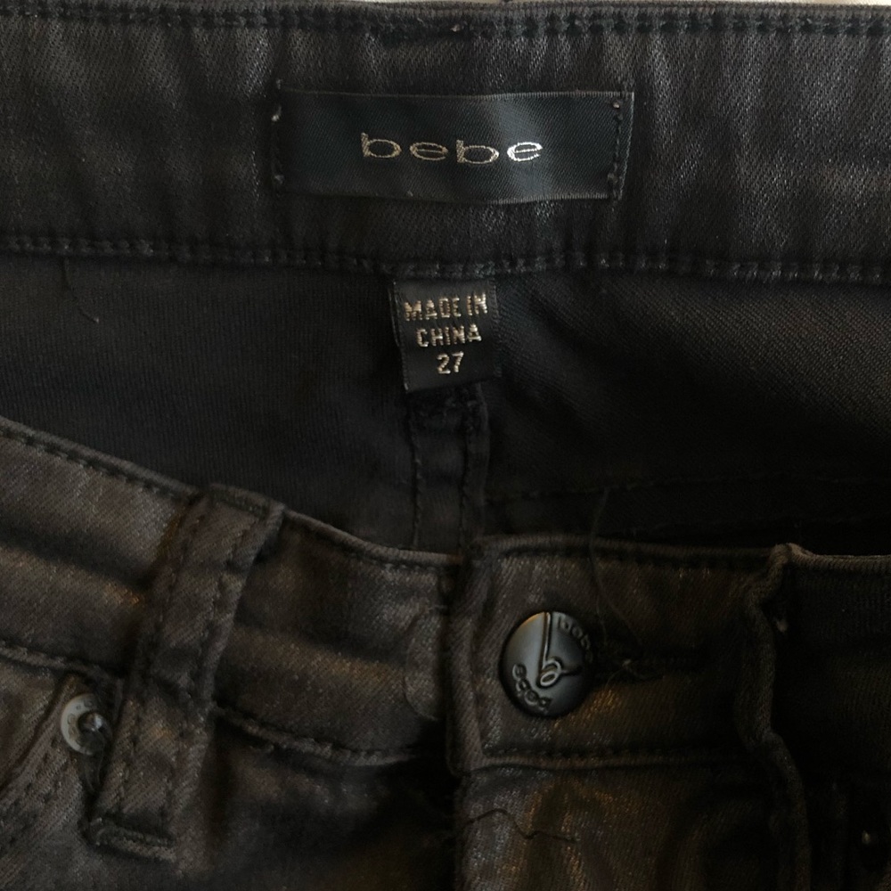 Bebe black coated skinny jeans